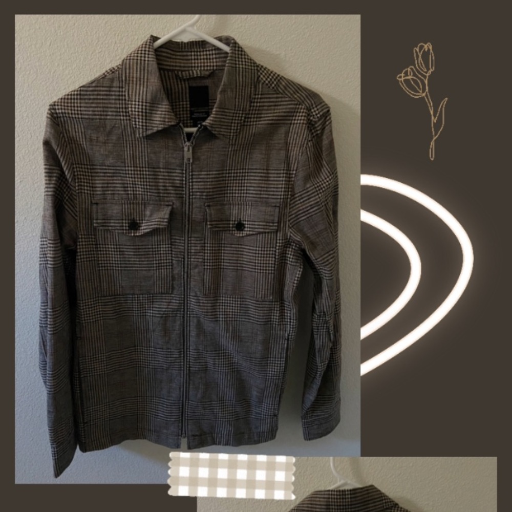 H & M Light Brown Plaid Zip Up Jacket With Front Pockets